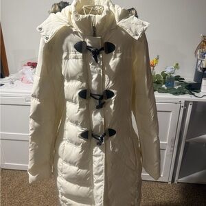 Express Cream Hooded Puffer Coat with Toggle Closures